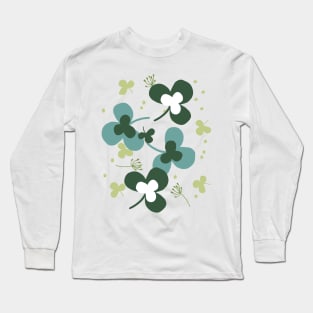 Happy Green Clover Leaves Silhouette Art III Long Sleeve T-Shirt